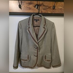 Gray Blazer with Brown Trim